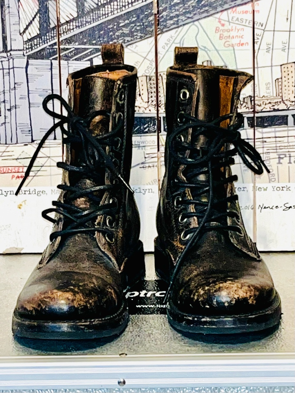 Frye Classic Combat Leather Lace-Up Boots in Distressed Black n Brown
